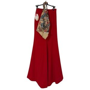Macy's Elegant Red Skirt Set with Floral Top